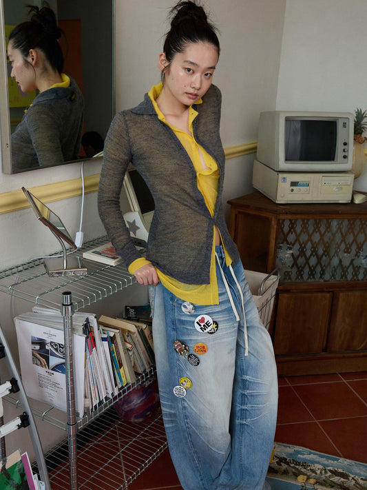 Sheer Mohair Knit Cardigan