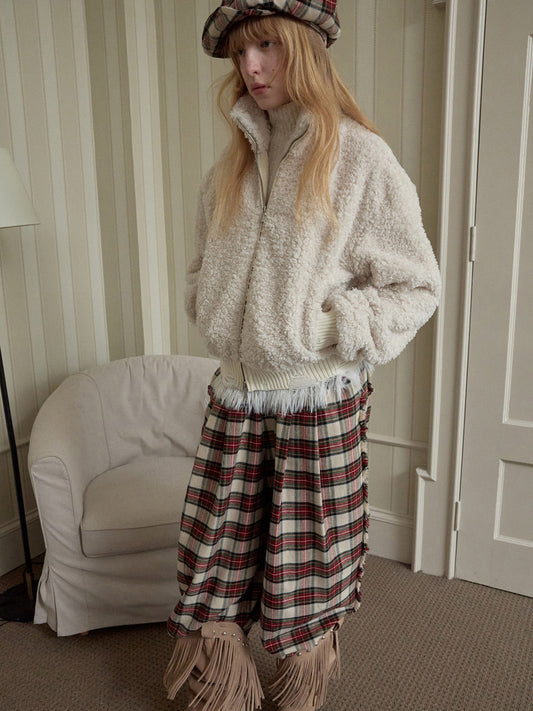 Stand-Collar Faux Shearling Cropped Jacket