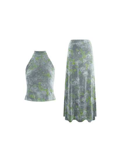 Flowers Sleepless Lace-Up Top & Skirt Set