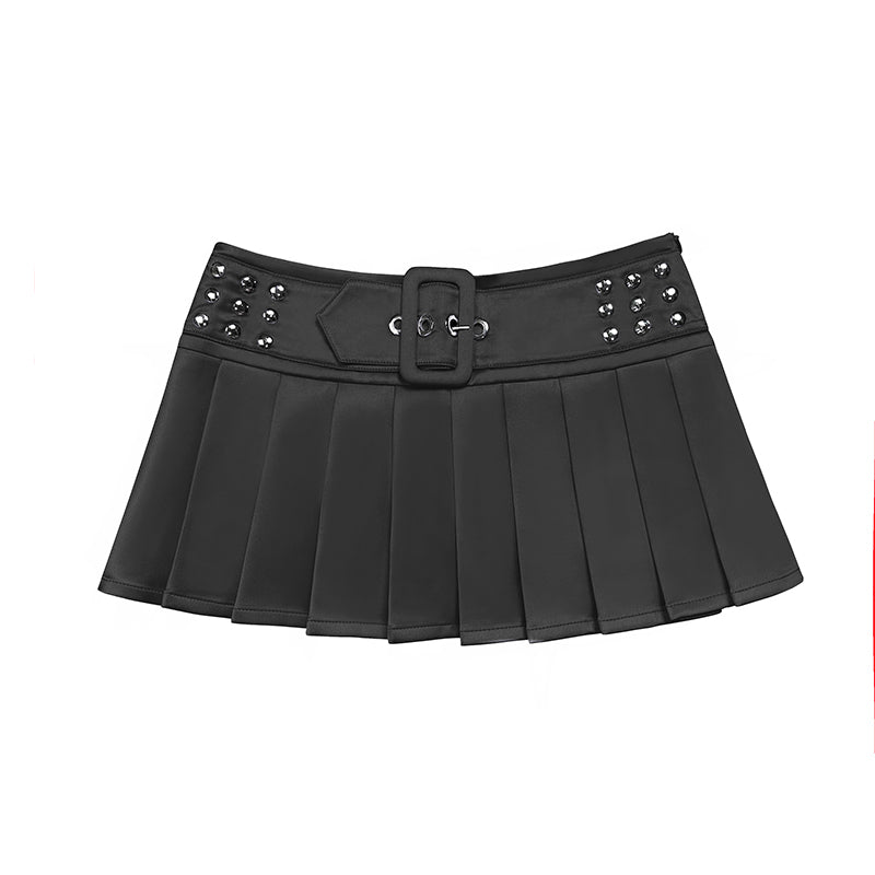 satin rivet pleated skirt