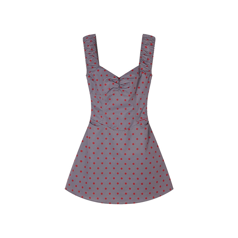 [Miu Daughter] Polka Dot Strap Top & Slim Waist Skirt - Summer A-Line