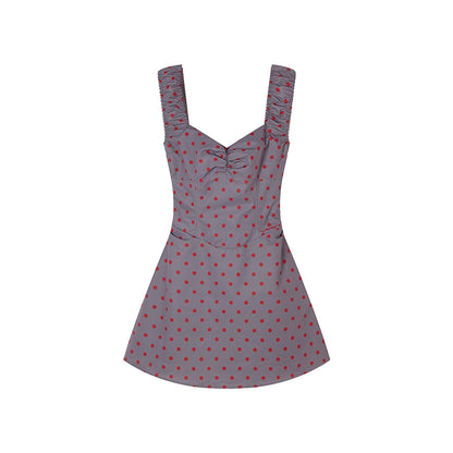 [Miu Daughter] Polka Dot Strap Top & Slim Waist Skirt - Summer A-Line