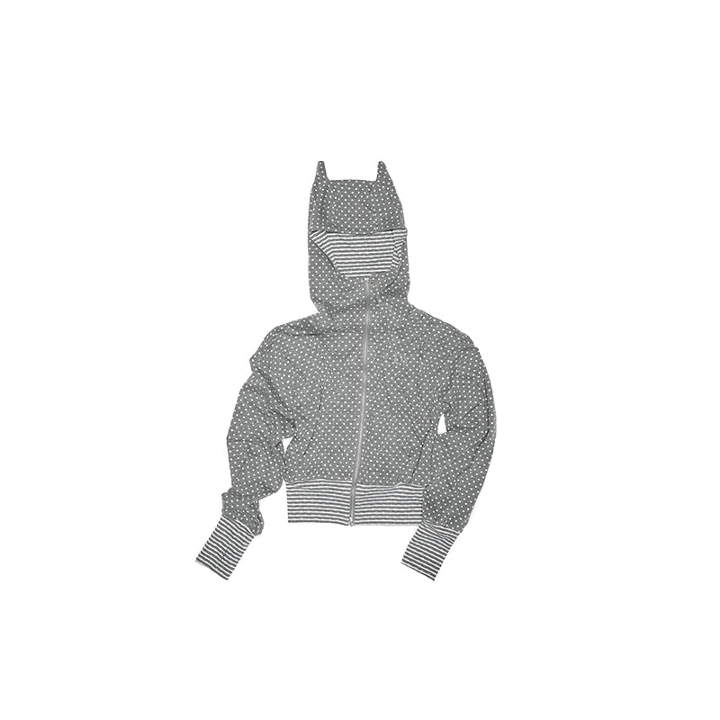 Polka Dot Devil Horn Cropped Hoodie – Slim Fit Streetwear Jacket