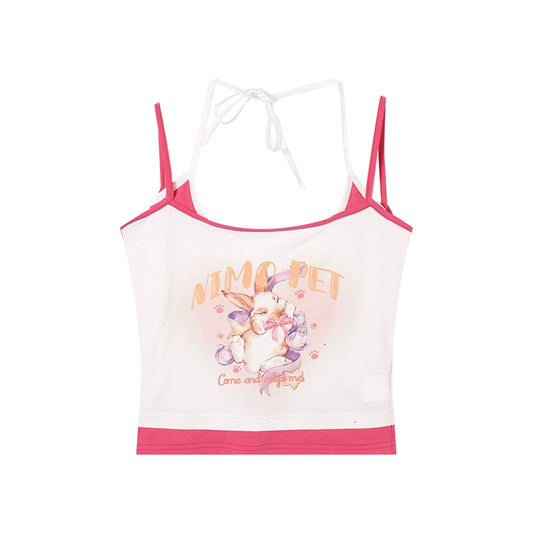 [Fault-Free Bunny] Fake Two-Piece Pure Desire Vest - Women's Summer Outer Top