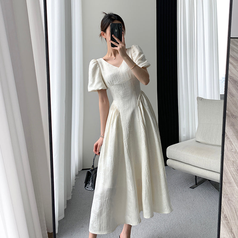 White Summer Dress - V-Neck Long Skirt