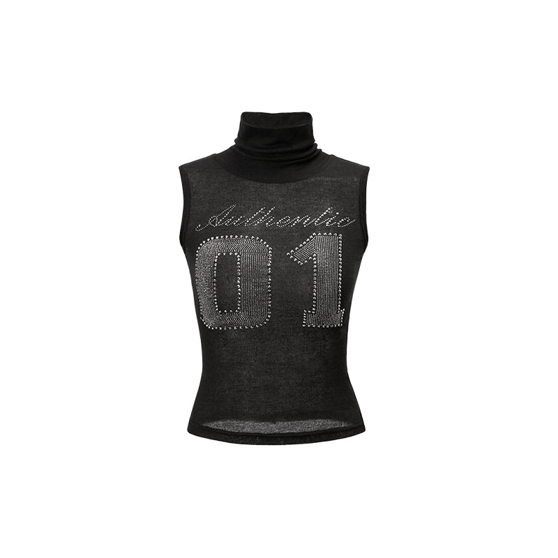 High Collar Mesh Tank Top