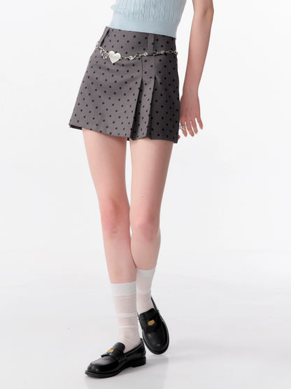 Black & Grey Polka Dot A-Line Skirt Set | Retro High Waist Slim Fit Summer Style