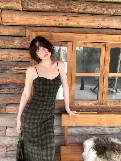 Yanlan Plaid Lace Slip Dress