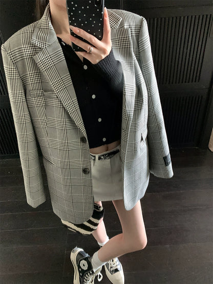 [Suit Mob] Old Money Grey Grid Suit Coat - Autumn Classic Style