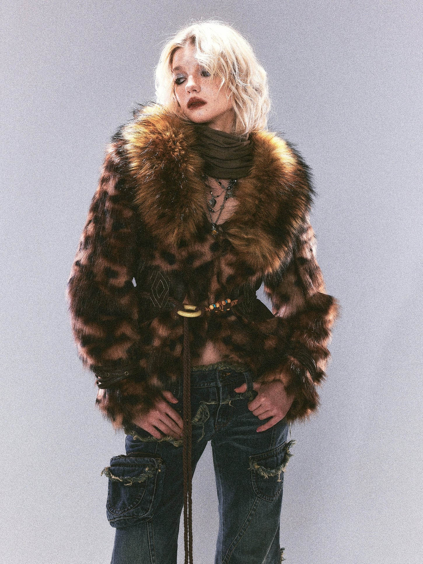 Leather Fur Lining Patchwork Fur Coat