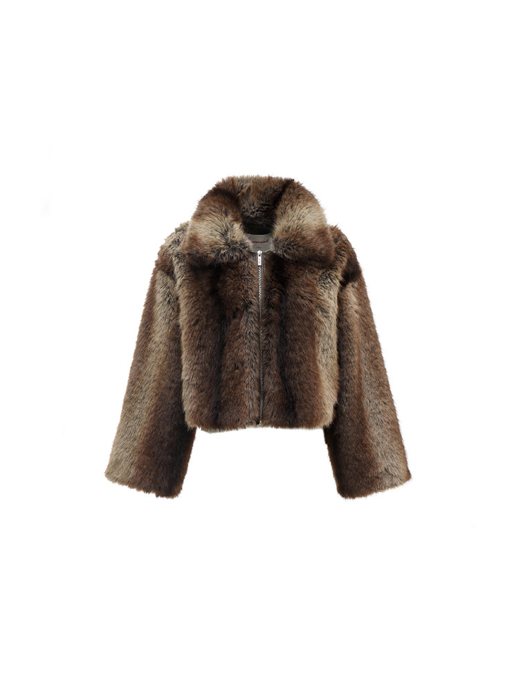 Gradient Eco-Fur Fur Jacket Women's Loose Warm Winter Crop Top