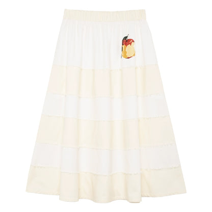 Red Apple Print: Beige Contrast Half Skirt