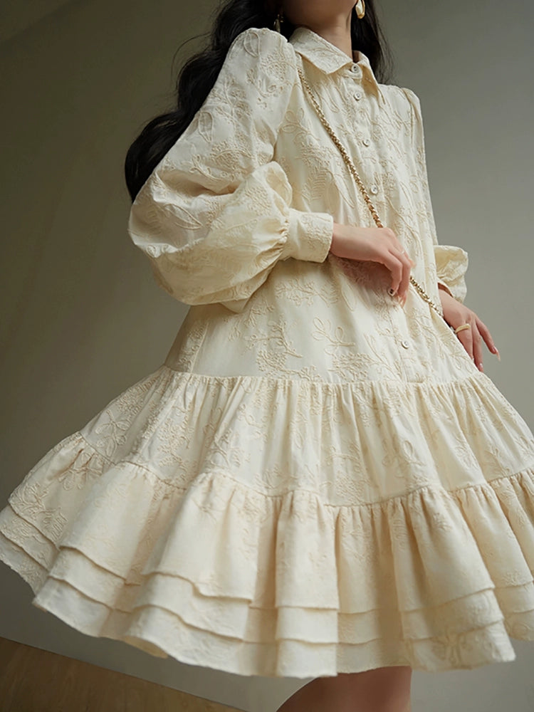 3D Embroidery Print Mini Dress – French Girly Retro Vibe