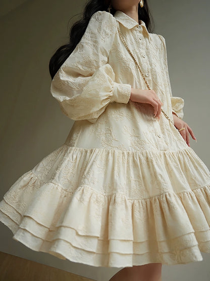 3D Embroidery Print Mini Dress – French Girly Retro Vibe