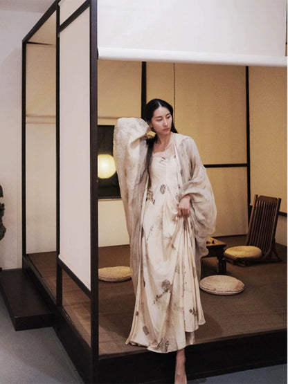 New Chinese Plant-Dye Dress – Luxe National-Style Long Skirt Suit