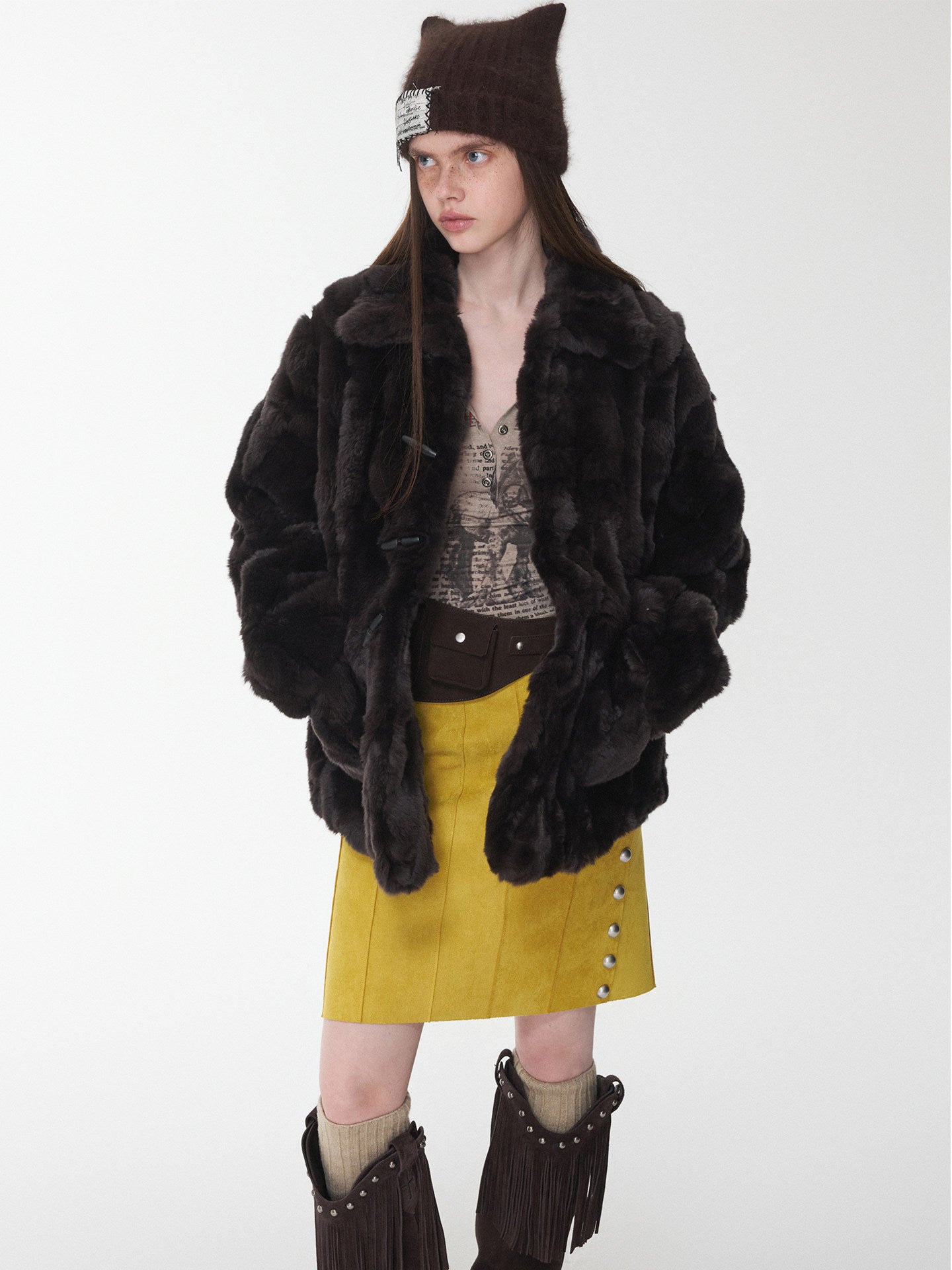 Rabbit Fur Toggle Coat