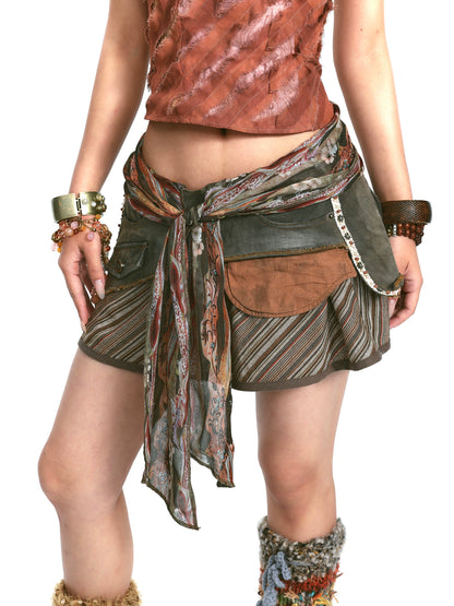 Double-Panel Washed Denim Skirt – Bold Contrast Design