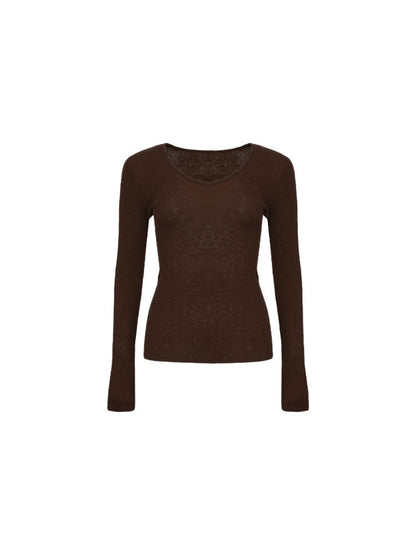 Slim V-Neck Long-Sleeve Knit Top – Hong Kong Retro Autumn Base Layer