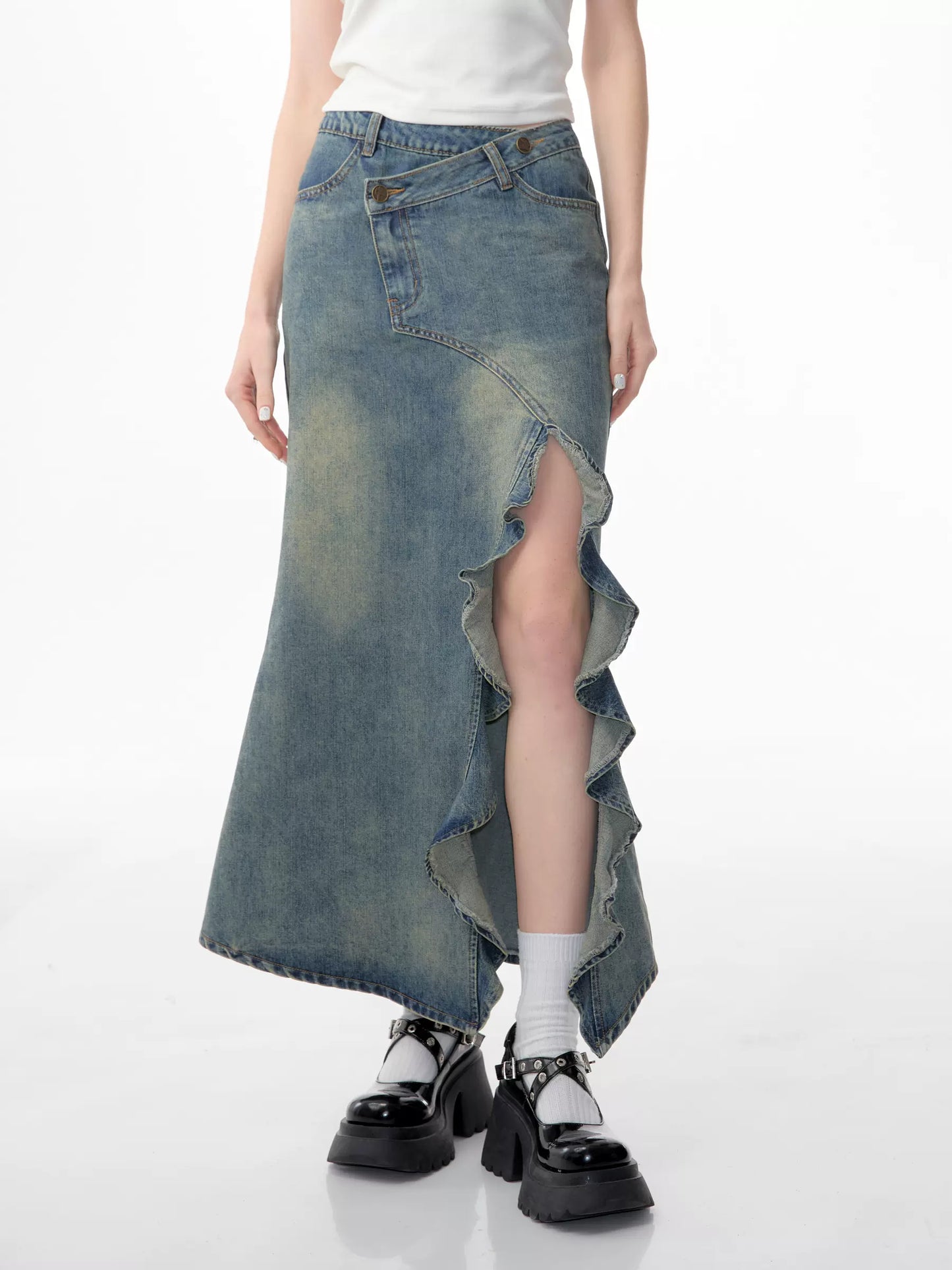 Retro Denim Split Skirt | High Waist Slim Fit for Summer