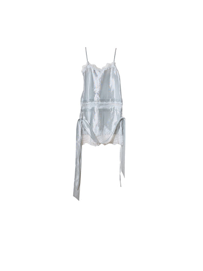 White Satin Lace-Up Camisole | Textured Sea Salt Tank Top