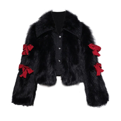 Dark Black Eco-Fur Winter Coat