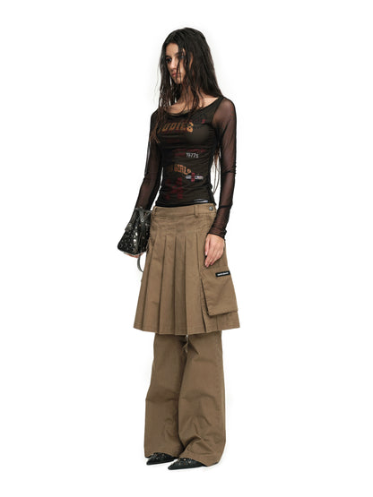 Flattering Silhouette | Faux Two-Piece Pleated Flare Skirt Pants