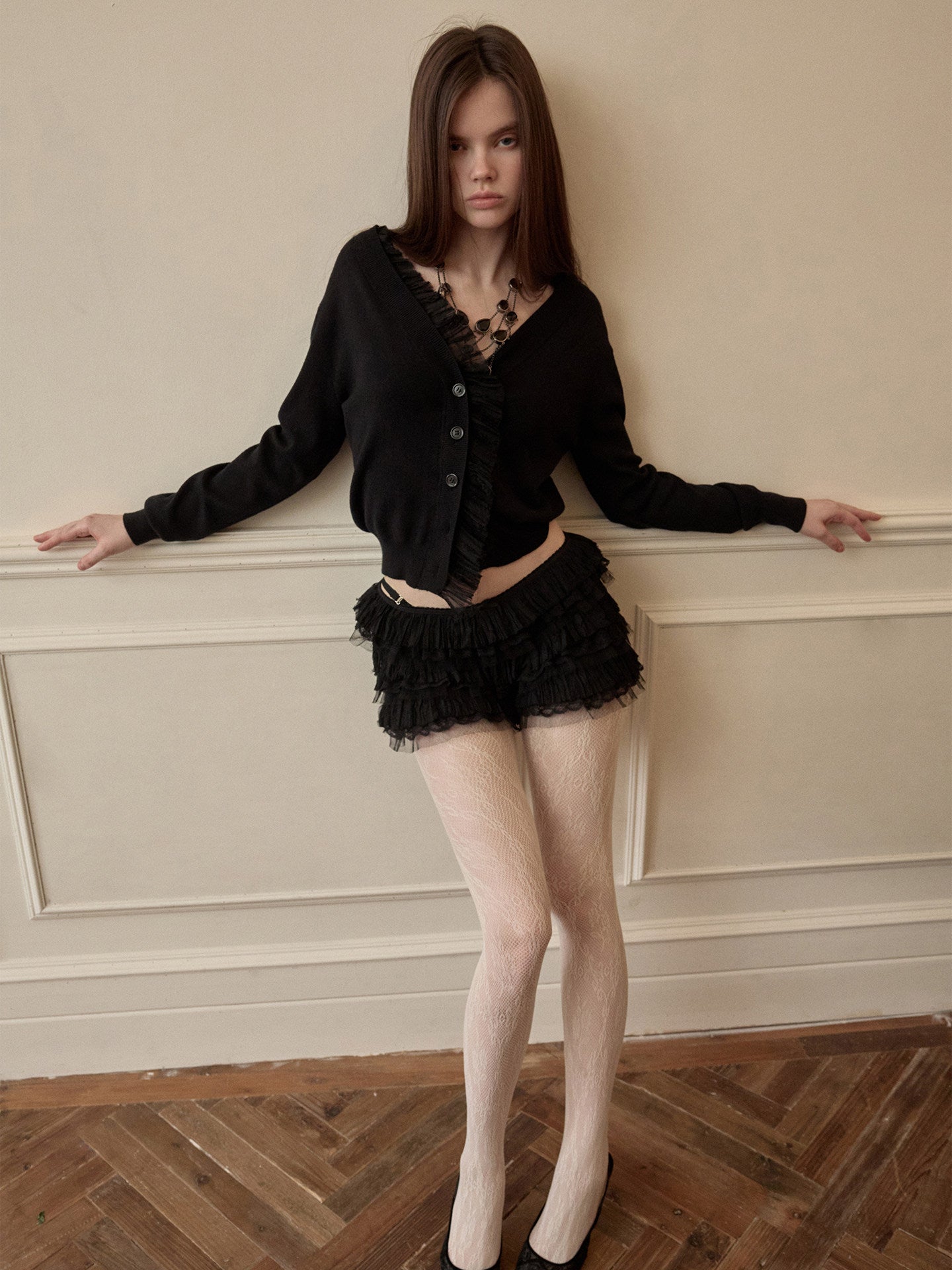 Acetate Cashmere Lace Knit Cardigan