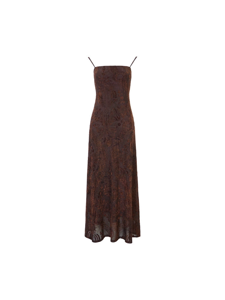 Amber Pine Forest Stretch Velvet Mesh Slip Dress – Hong Kong Retro Autumn