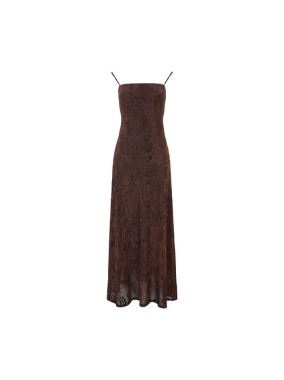 Amber Pine Forest Stretch Velvet Mesh Slip Dress – Hong Kong Retro Autumn