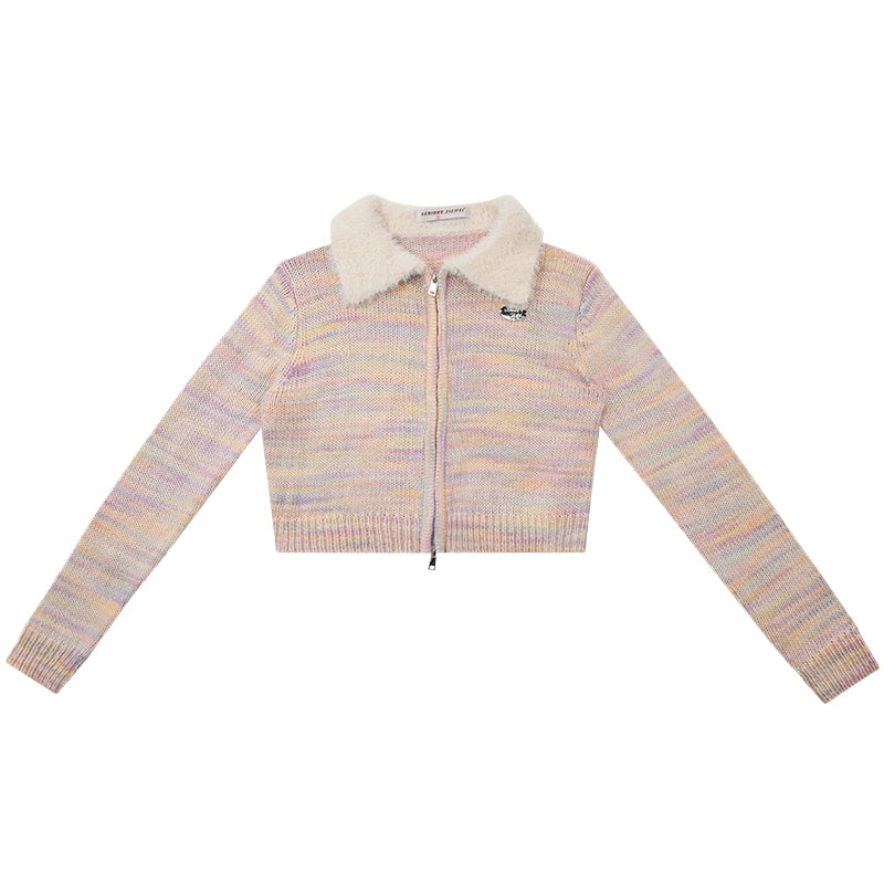 Striped Polo Neck Cardigan | Retro Colorful Knitted Top for Autumn/Winter