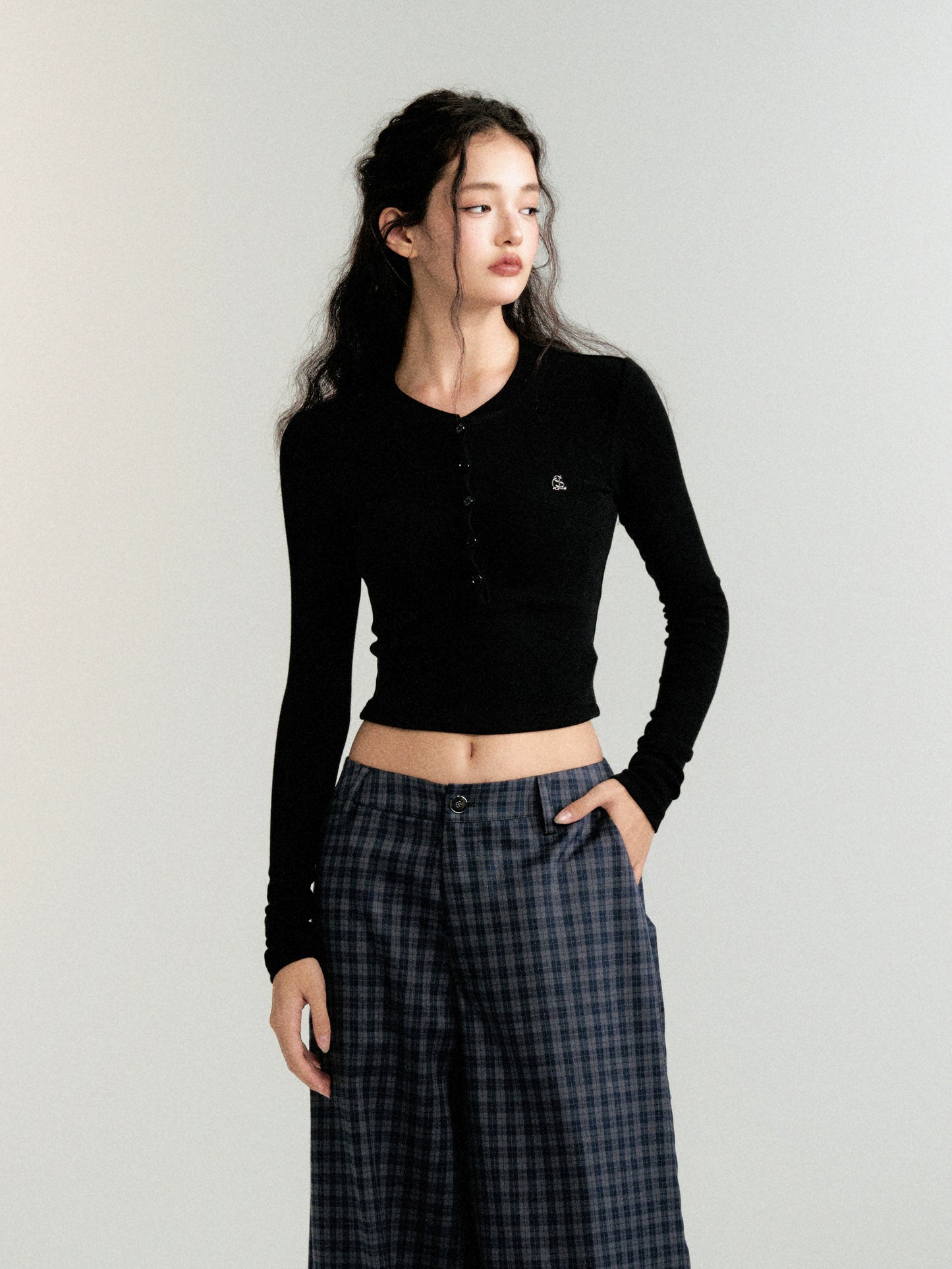 Vintage Henry Collar Slim Long Sleeve T-Shirt Base Layer