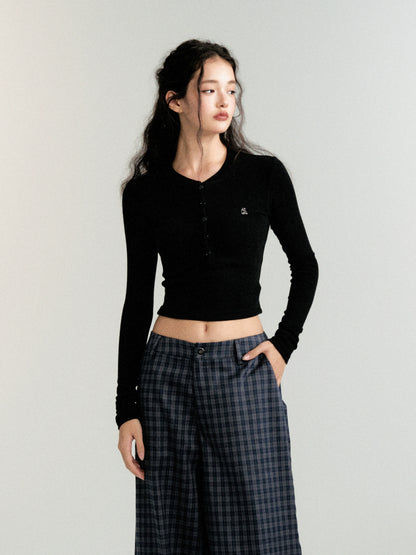 Vintage Henry Collar Slim Long Sleeve T-Shirt Base Layer