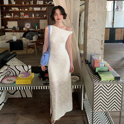 Light Scarlet Blossom Off-Shoulder Maxi Dress