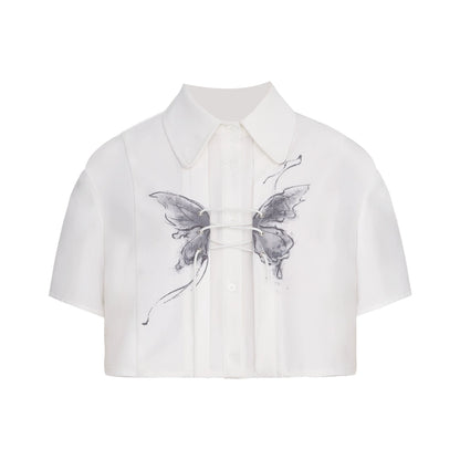 Chrysalis Butterfly Print Cross Tie Short Sleeved Shirt