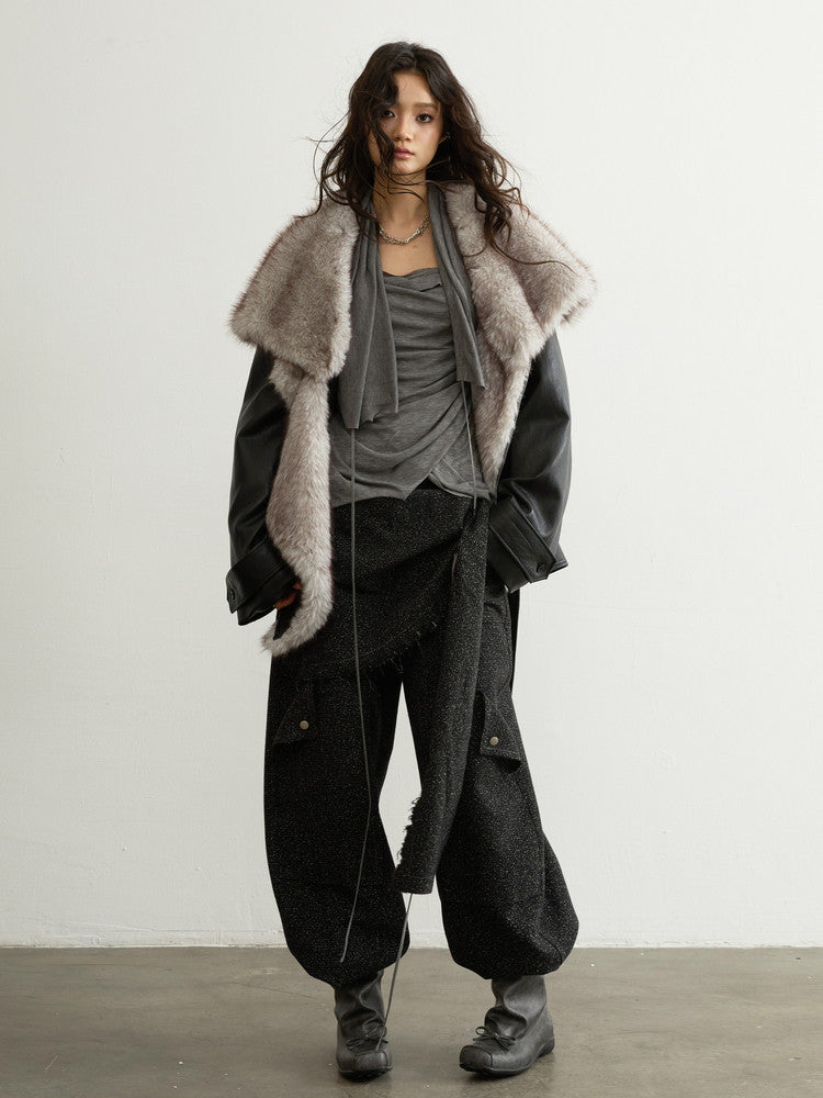 Detachable Fur Collar PU Leather Jacket | Urban Nomad Unisex Coat