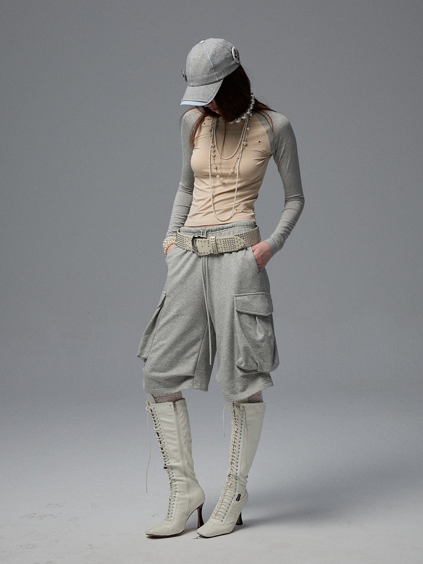 Pleated Hoodie & Wide-Leg Pants Set