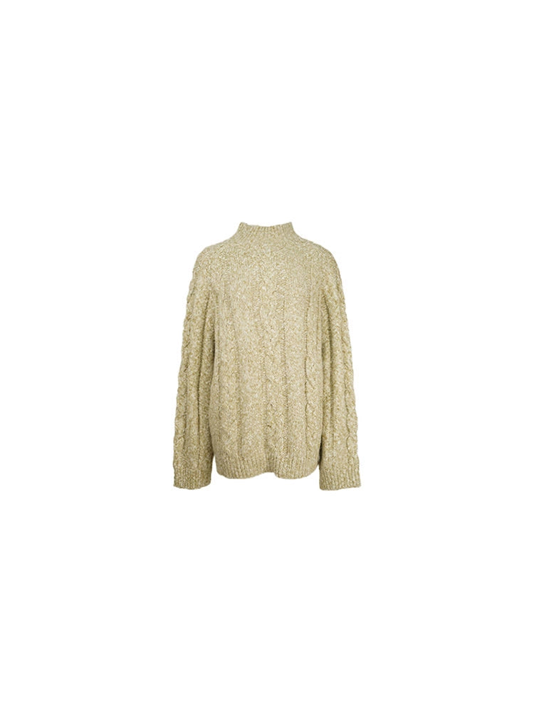 Vintage High-Neck Thick Knit Sweater – Wool Blend