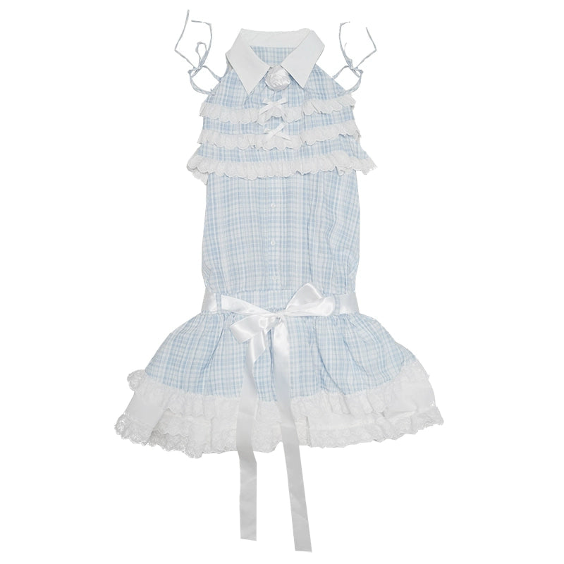 Blue Plaid Lace Dress