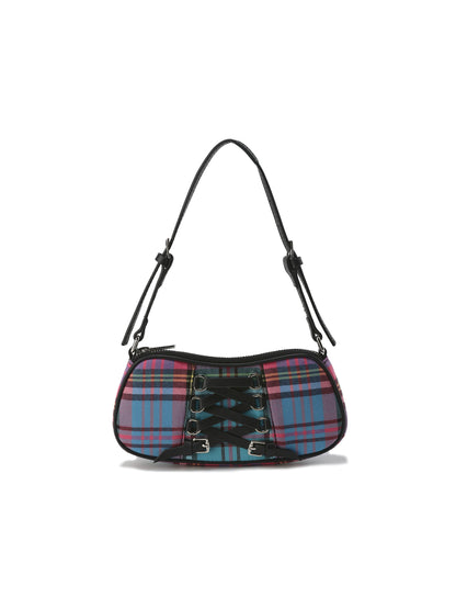 Punk Plaid Small Bag | Two-Tone Design with Chain