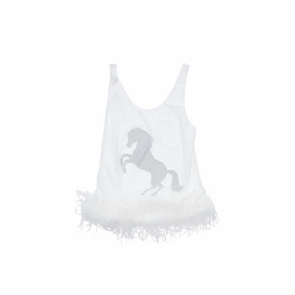 Ostrich Feather Mesh Tank Top