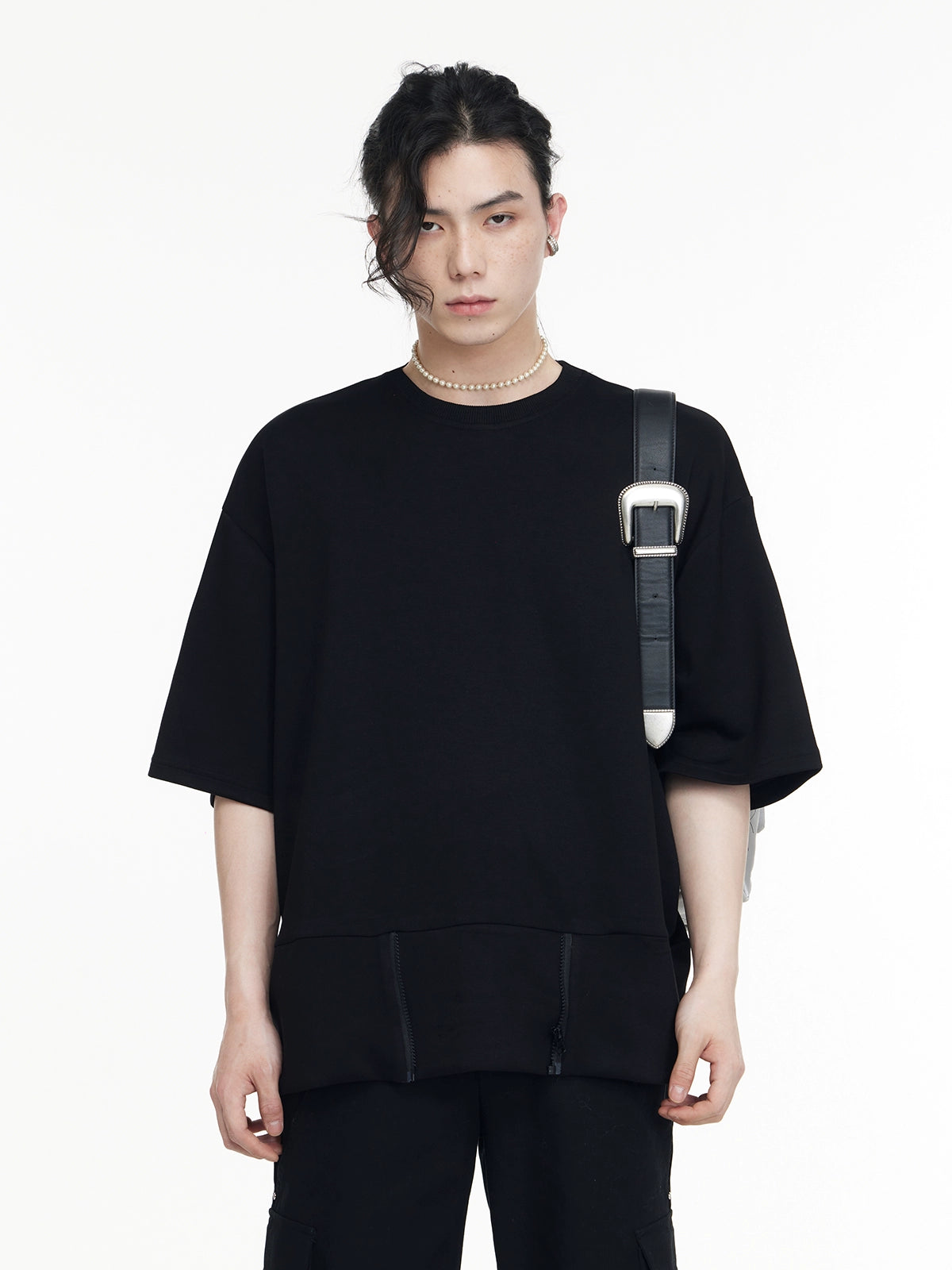 Zipper Structure - Splicing Shoulder Pad T-shirt