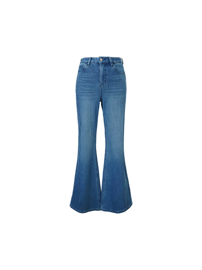 Wine afternoon elegant retro 2025 winter new high-waisted fleece thickened slim jeans bootcut pants floor-length pants for women
