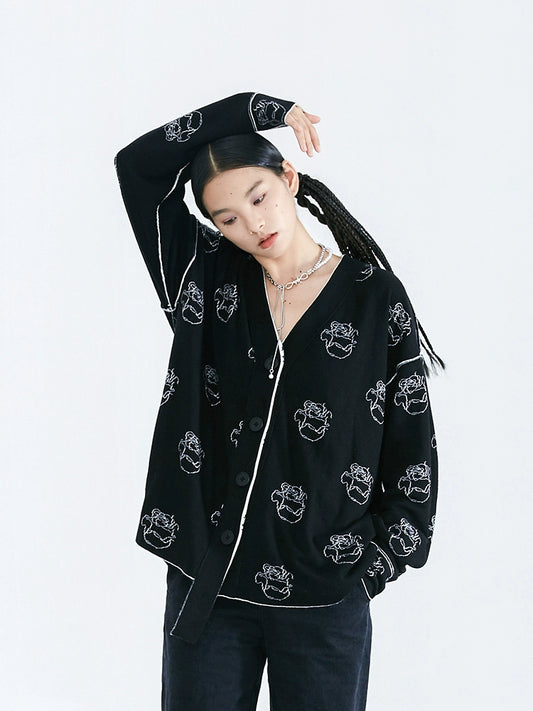 Original Line Rose Knitted Cardigan Loose V-neck