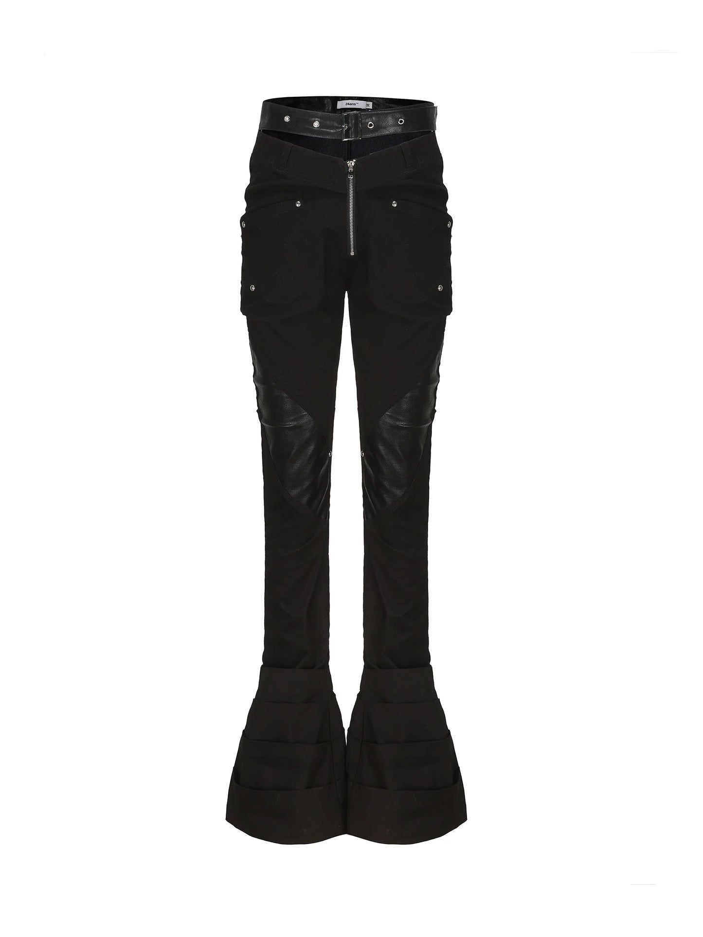 Leather Patchwork Flared Pants