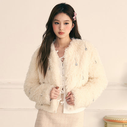 Rhinestone Cotton Fur Coat