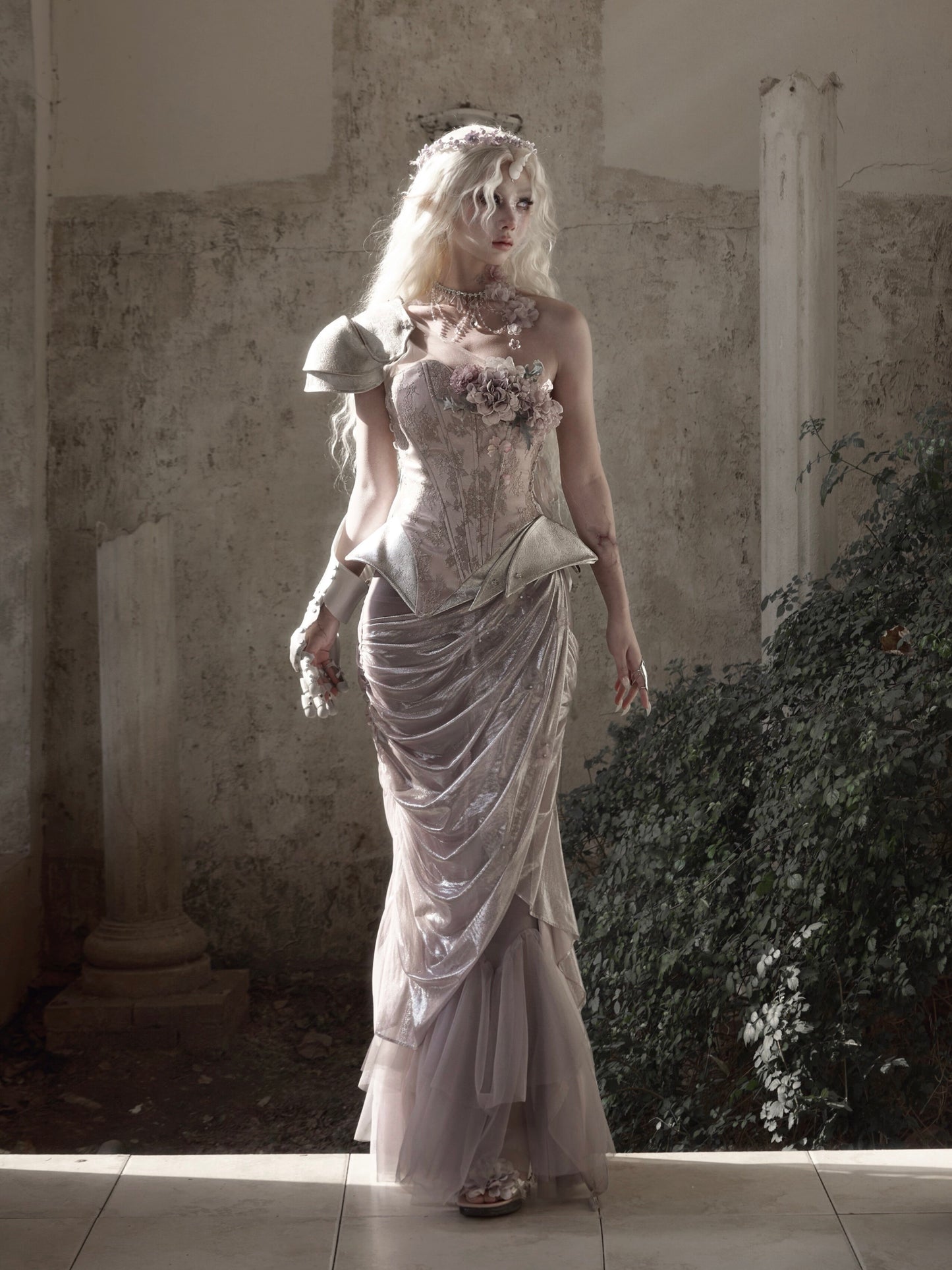 Silver Floral Corset Bustier | Elfcore Fairy Armor Top