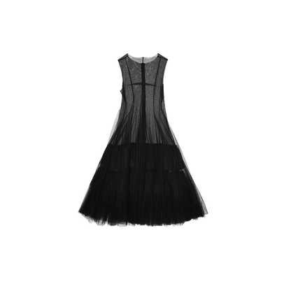 Sheer Layered Mesh Dress – Sleeveless Puffy Outer Skirt Look