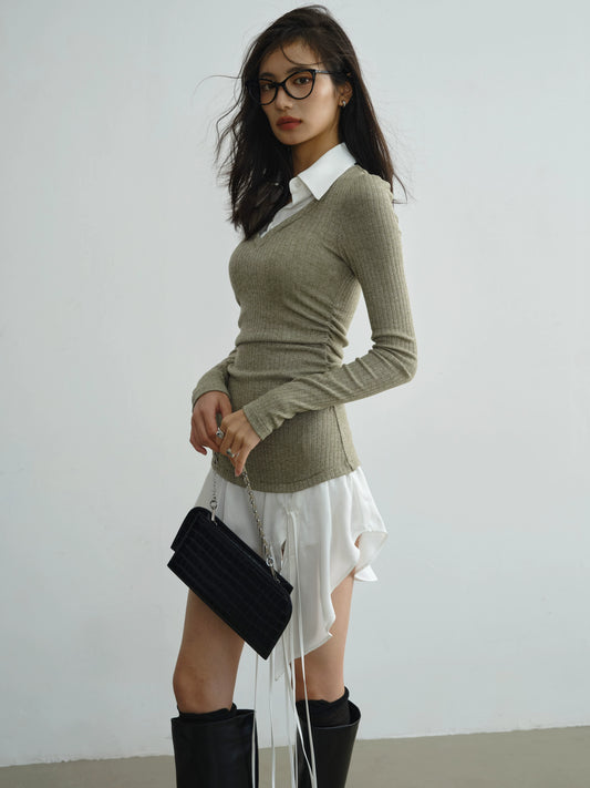 Color Skin Whitening Knitted Spliced Dress