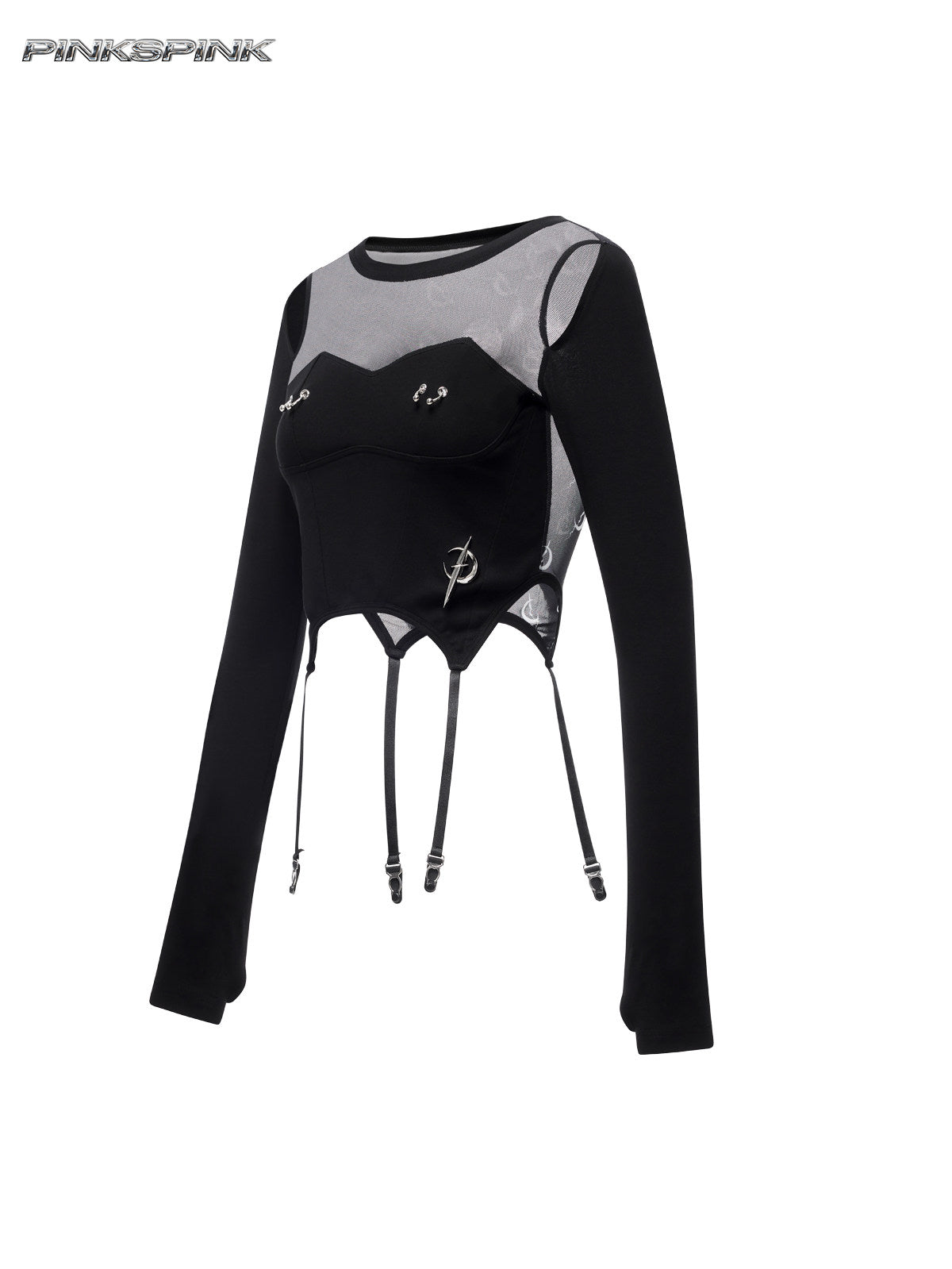 Electric Moon Patchwork Mesh Punk Y2K Base Layer Tee