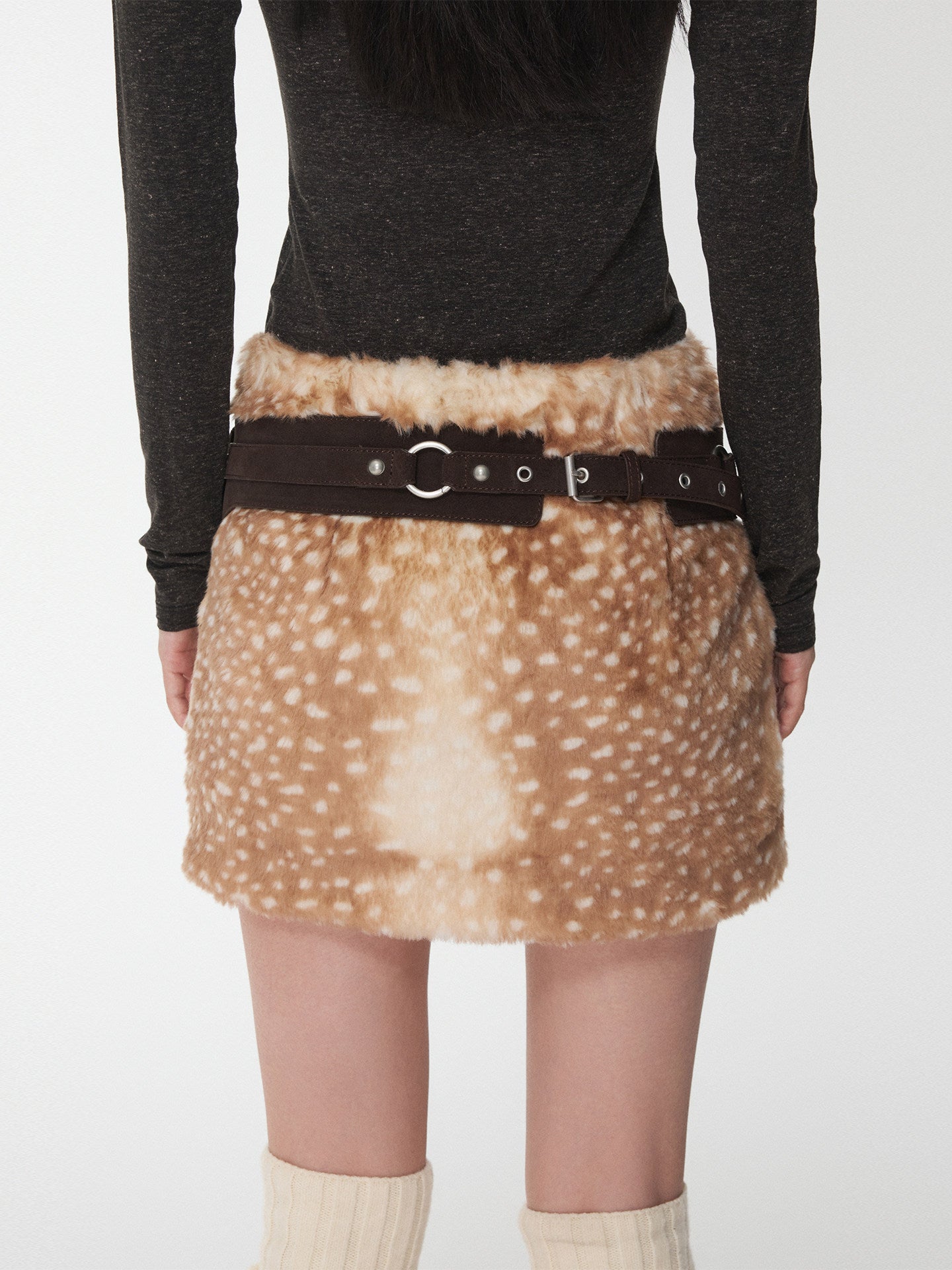 Fawn Print Faux Suede Skirt